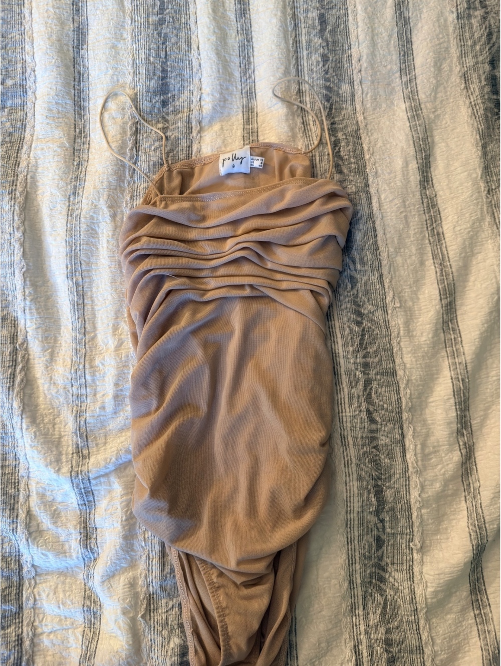 Polly Nude Ruched Bodycon Dress with Spaghetti Straps